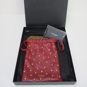 Authentic YSL Saint Laurent Red Leather Shoulder Pouch Gold Hearts- So Cute!